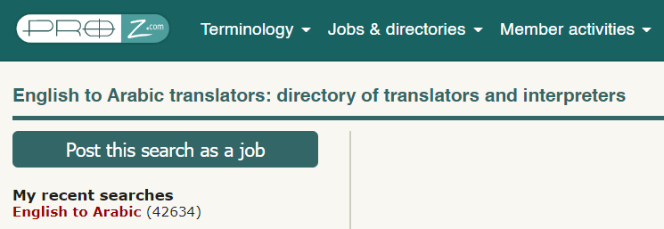 A screenshot of English to Arabic Translators Search on 2 December 2022